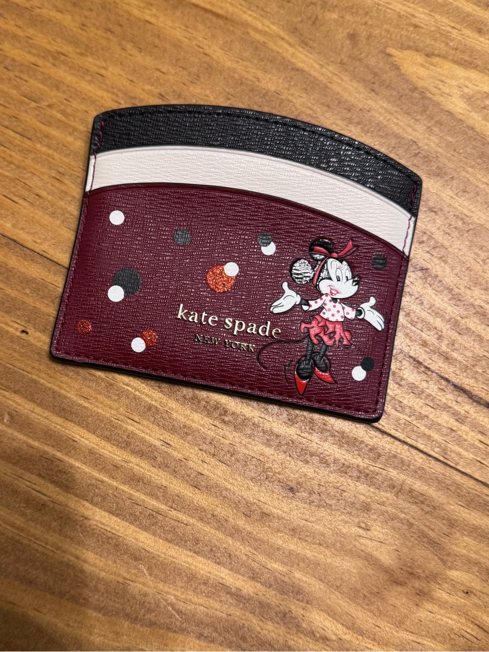 kate spade Burgundy, Black & Cream Minnie Mouse Card Holder